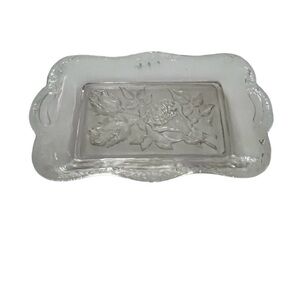 Vtg Elegant Crystal Rose Design Oblong Candy Dish. Pre owned